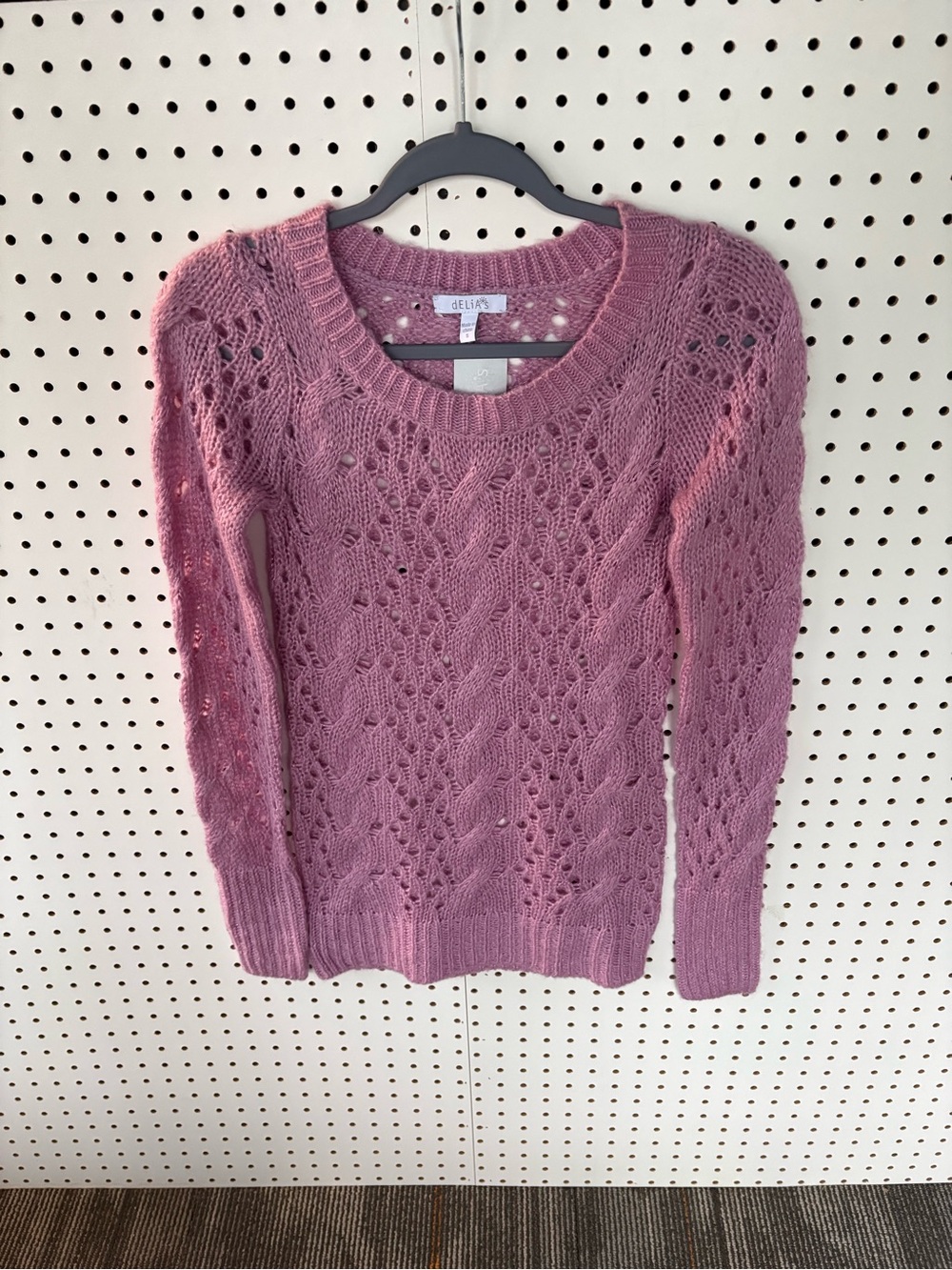 NWT dELiA*s Lavender Open Knit Cable Pointelle Sweater Scoop Neck Lavender